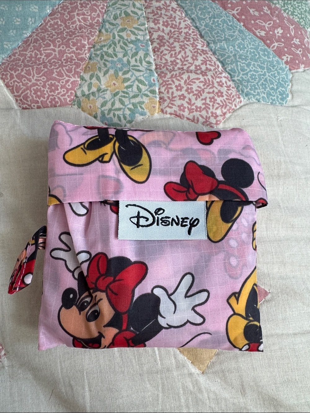 Disney Pink Minnie Mouse Foldable Snack Pouch with Yellow Accents